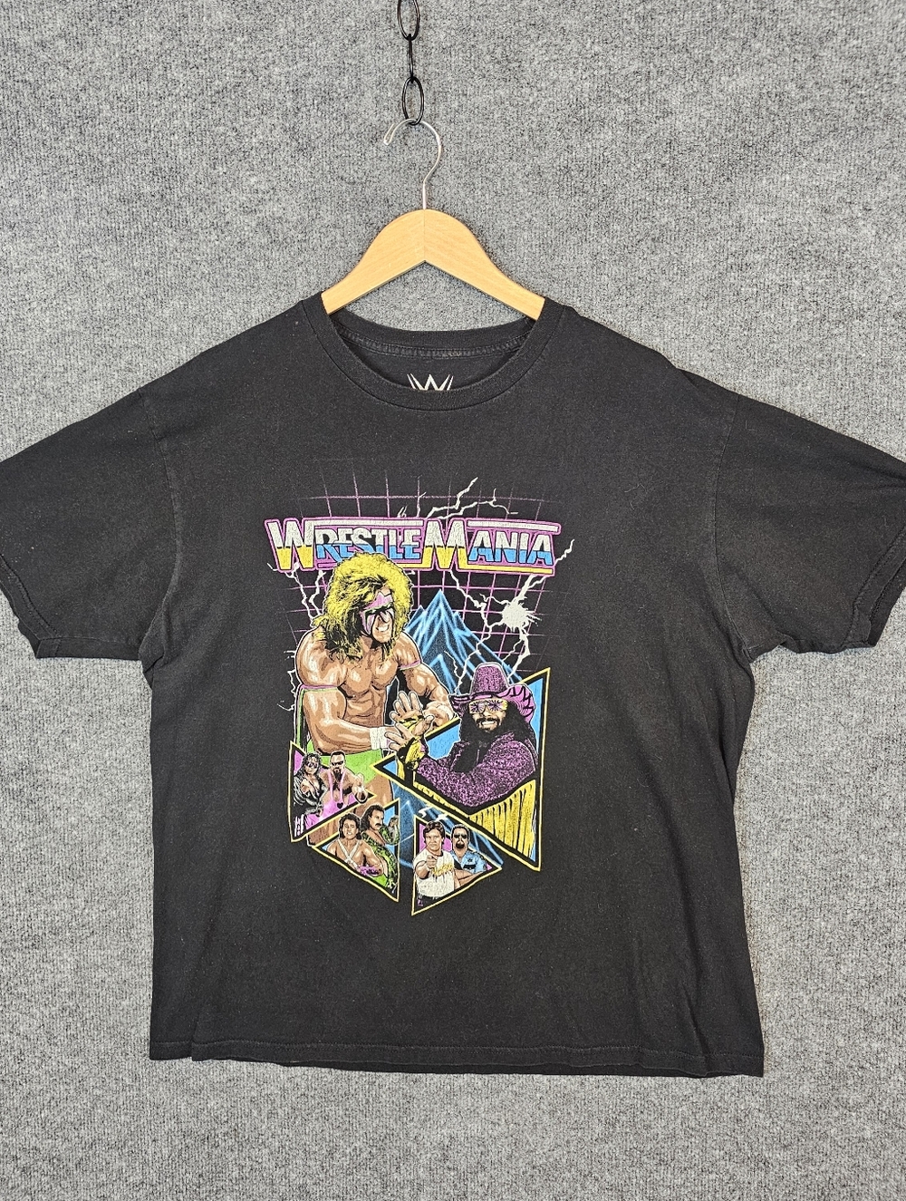 WWE Wrestlemania VI The Ultimate Warrior Macho Man Graphic Black T Shirt Size XL